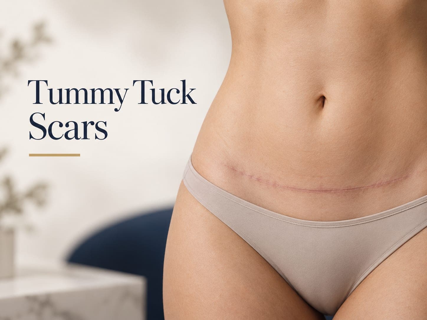 A low tummy tuck scar across the lower stomach